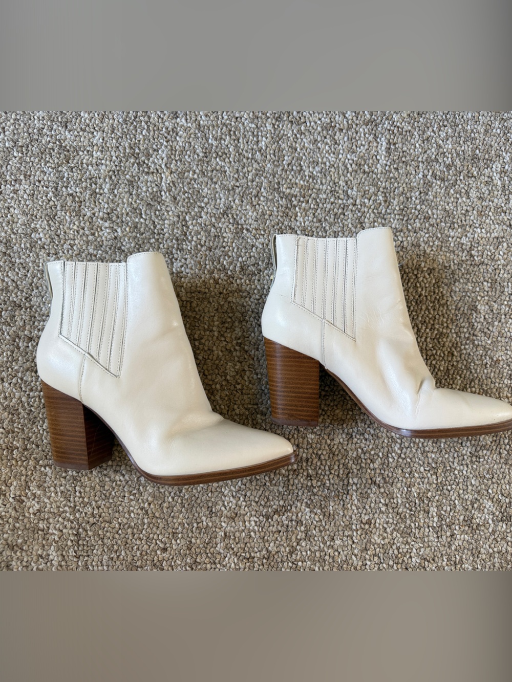 Aldo Cream Leather Ankle Booties with Stacked Wood Heel